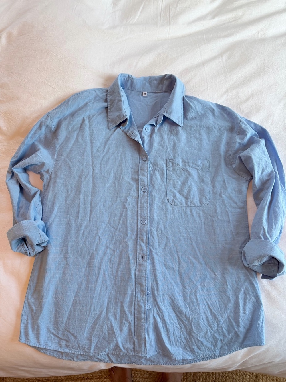 Women’s Light Blue Long-Sleeve Button-Up Shirt